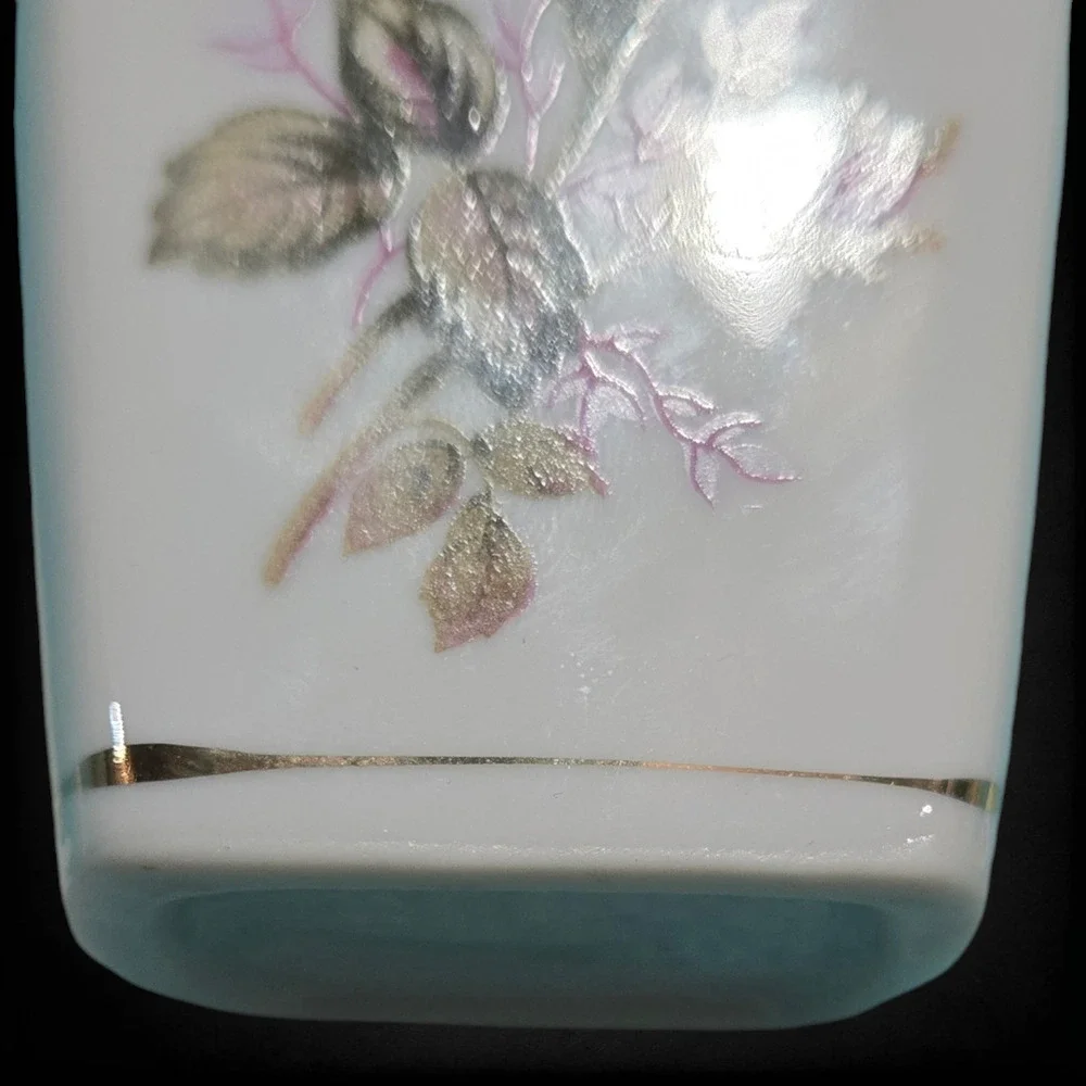 1950s Vintage Porcelain Decanter Floral Gold Trim Cork Stopper Mid-Century Cruet